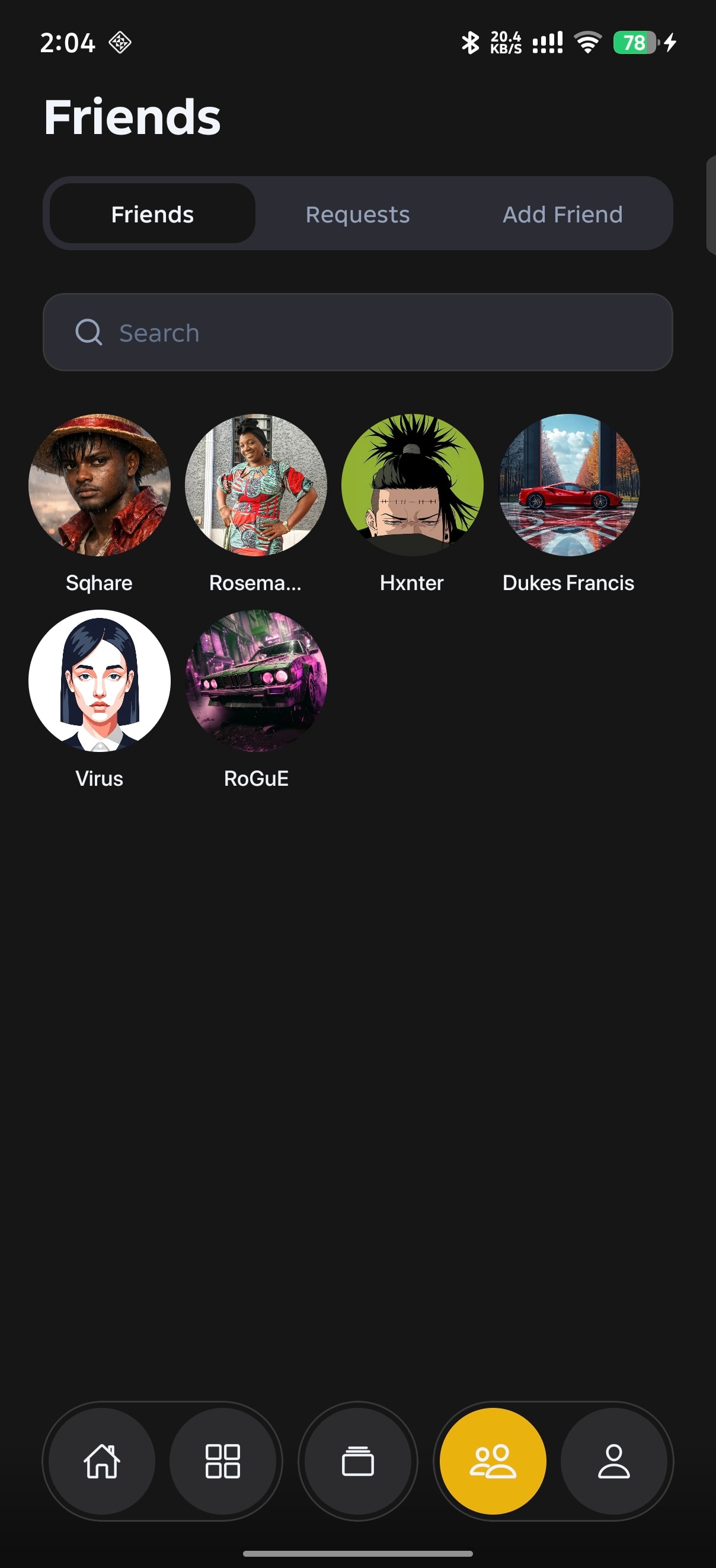 Friends screen in Wishes